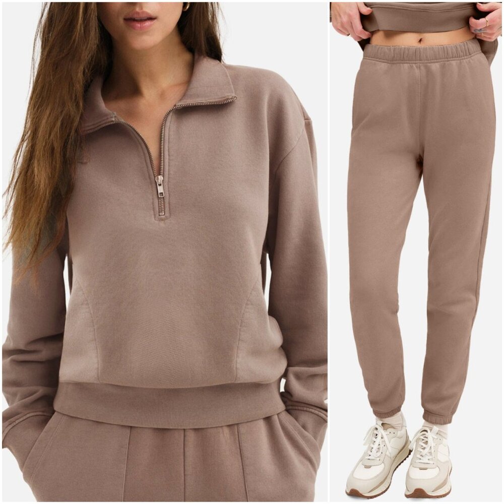 MATE the Label Organic Fleece Quarter Zip Sweatshirt + Relaxed Pocket Sweatpant